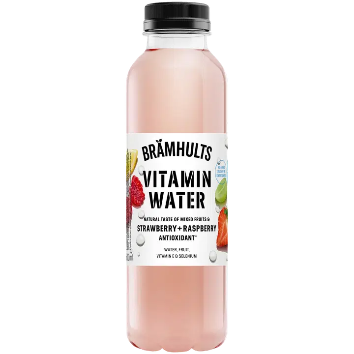 Brämhults Vitamin Water vitaminoitu ja seleenillä täydennetty Rypäle-sitruuna-mansikka-vadelmajuoma 0,5 L