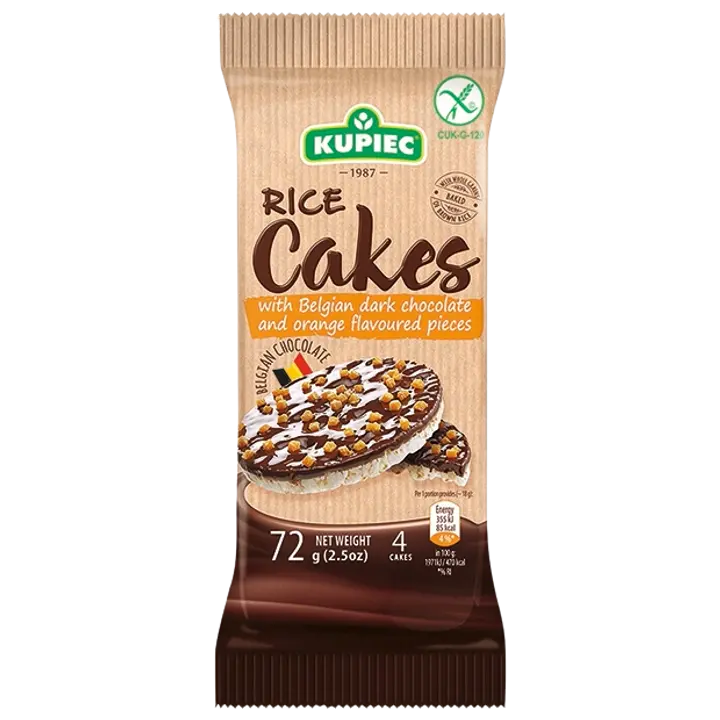 Kupiec riisivahvlid tumeda šokolaadi ja apelsinimaitseliste tükkidega 72 g