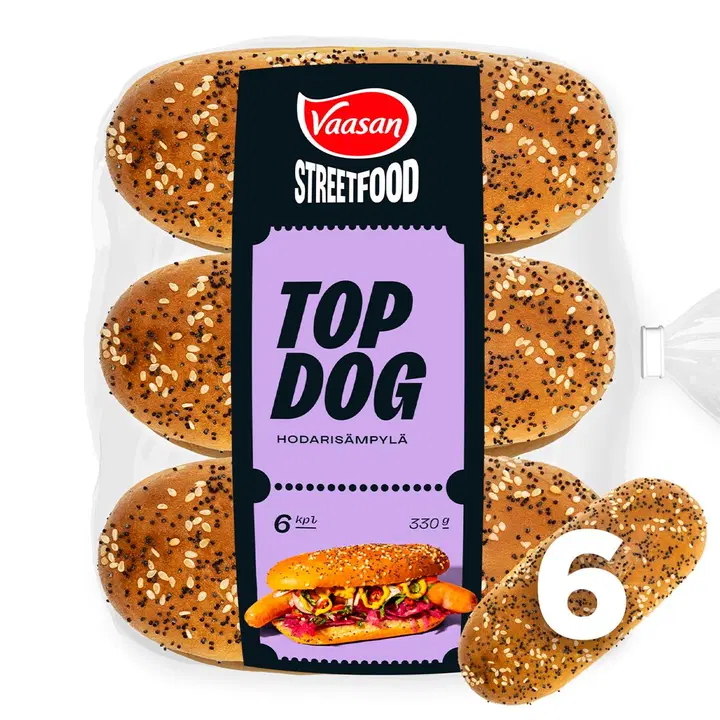Vaasan Street Food Top Dog hodarisämpylä 6 kpl 330 g