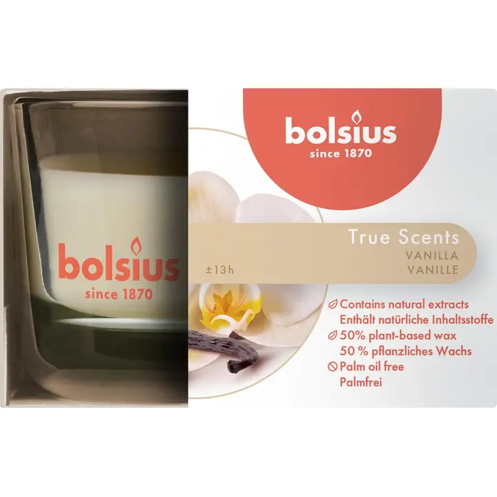 Bolsius True Scents – tuoksukynttilä lasissa – Vanilla – norsunluu – pieni