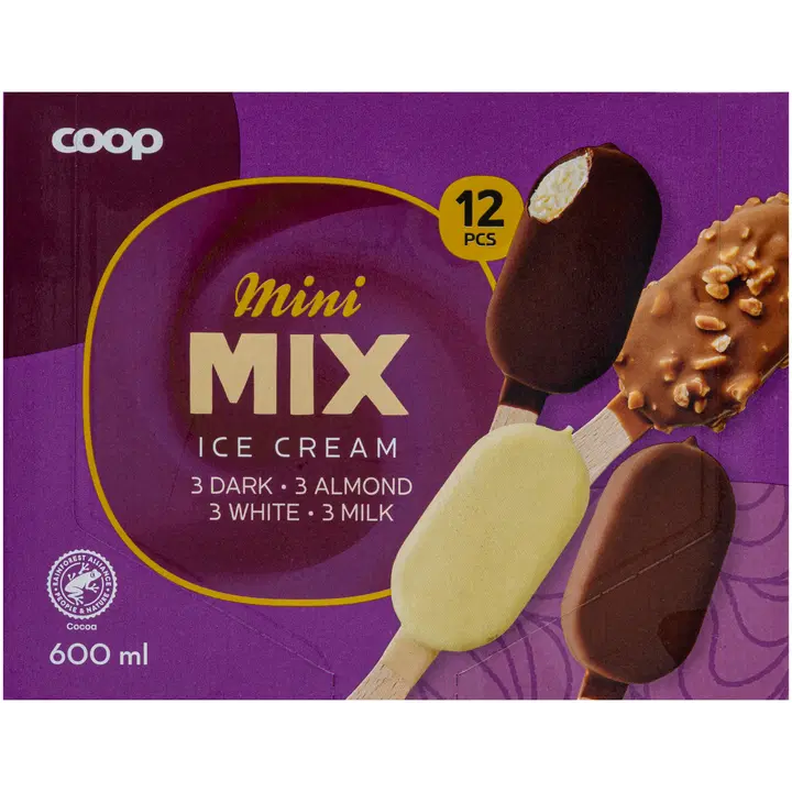Coop Mini Mix jäätelöpuikot 12 kpl 600 ml/492 g