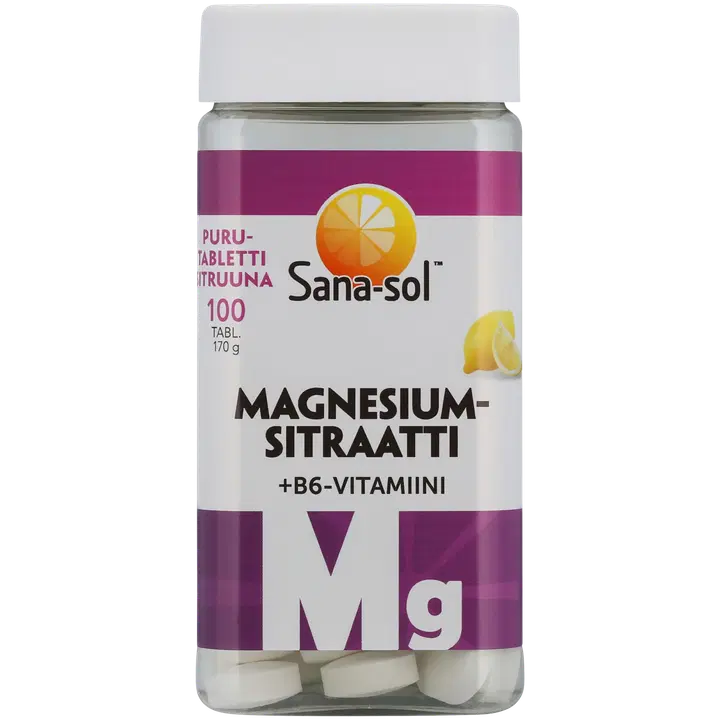Sana-sol Magnesiumsitraatti+B6-vitamiini sitruunanmakuinen purutabletti ravintolisä 100tabl