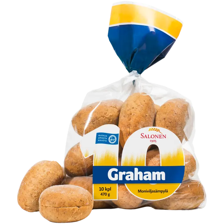 Leipomo Salonen 10 Graham 10/470 g moniviljasämpylä, halkaistu