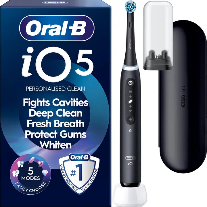 Oral-B iO5 Matt Black sähköhammasharja+Travel Case+Refill Holder