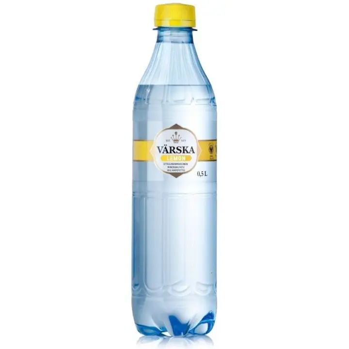 Värska Lemon, sitruunanmakuinen mineraalivesi, hiilihapollinen 0,5L PET