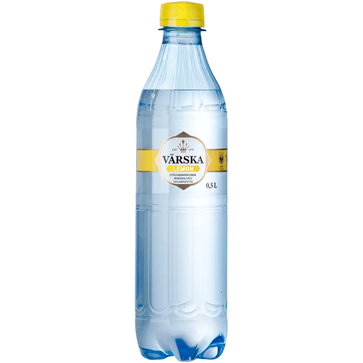 Värska Lemon, sitruunanmakuinen mineraalivesi, hiilihapollinen 0,5L PET