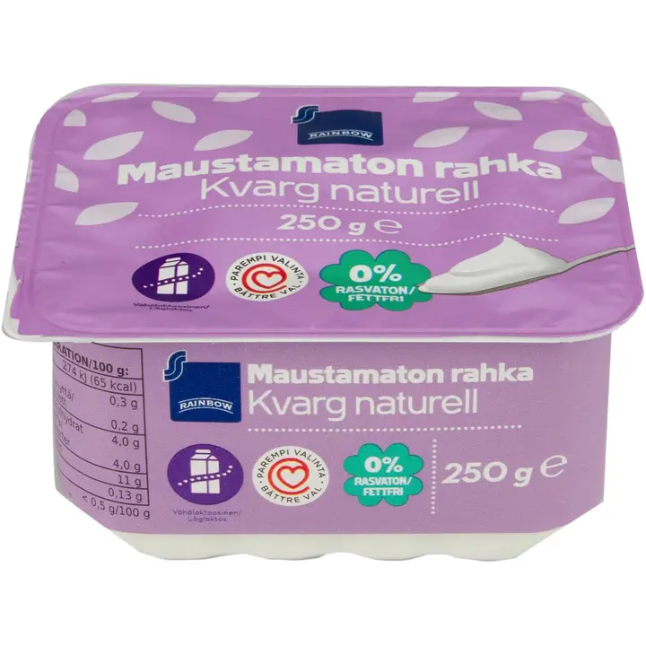 Rainbow 250g maustamaton rasvaton rahka, vähälaktoosinen