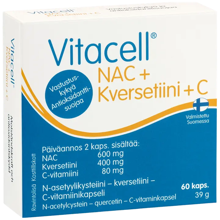 Vitacell NAC + kversetiini + C N-asetyylikysteiini – kversetiini - C-vitamiinikapseli 60 kaps.