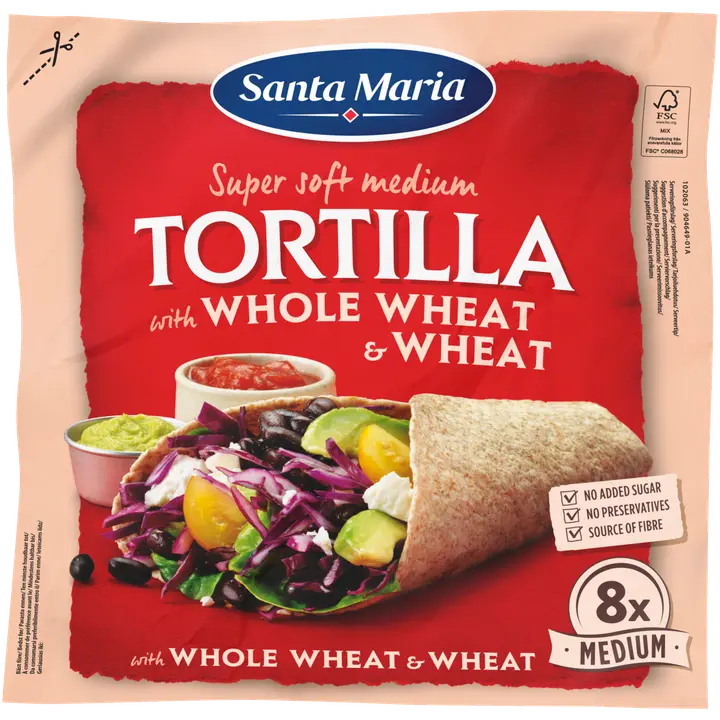 Santa Maria Tortilla Whole Wheat Medium täysjyvätortilla 8 kpl 320 g