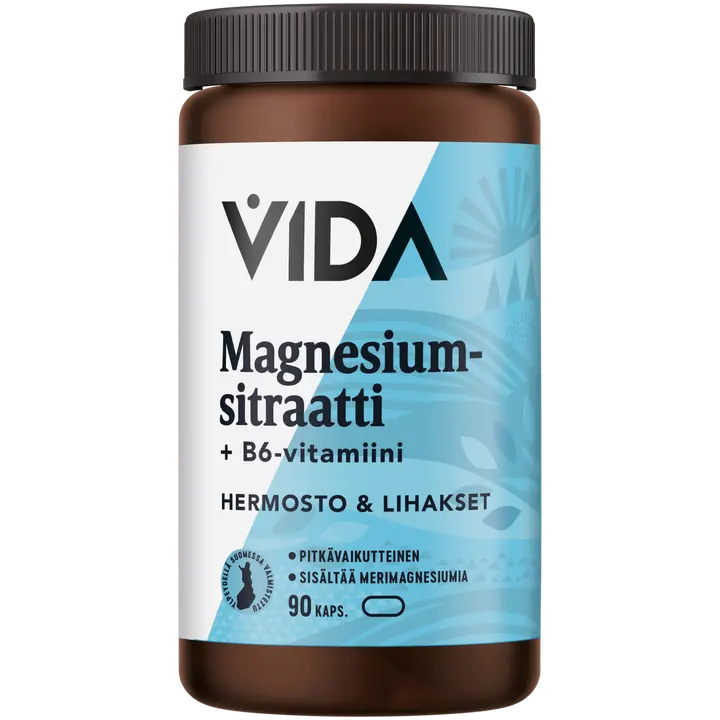 Vida ravintolisävalmiste Magnesiumsitraatti + B6-vitamiini 90 kapselia / 50g