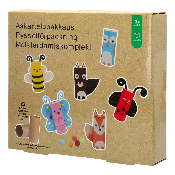 Askartelupakkaus eläimiä paperirullasta