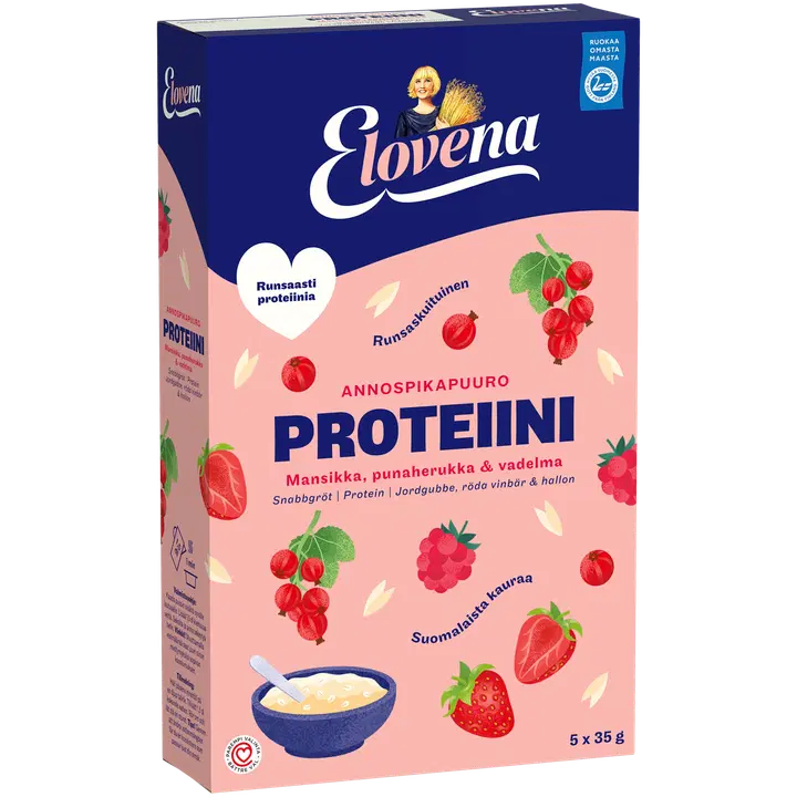 Elovena 175g proteiini mansikka, punaherukka & vadelma annospikapuuro