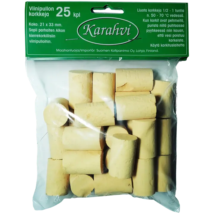 Karahvi luonnonkorkit 21x33mm, 25kpl