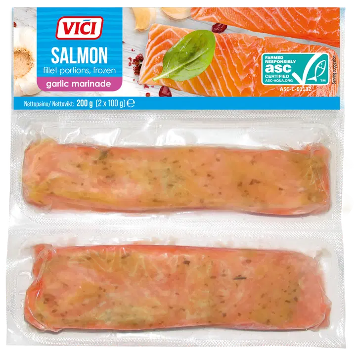 VICI Pakastetutlohipalat valkosipulimarinadissa, vakuumi, nahalla, 12 x (2*100) g; ASC