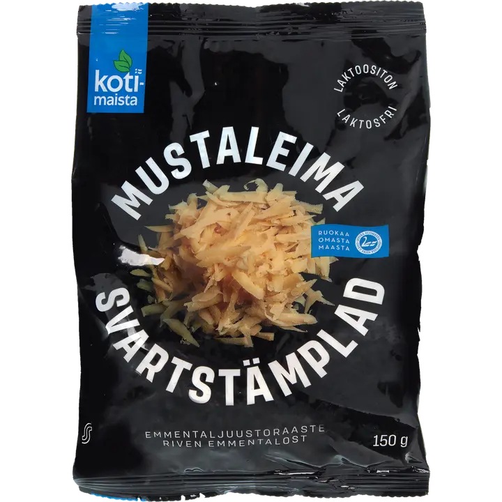 Kotimaista mustaleima emmentaljuustoraaste 150 g