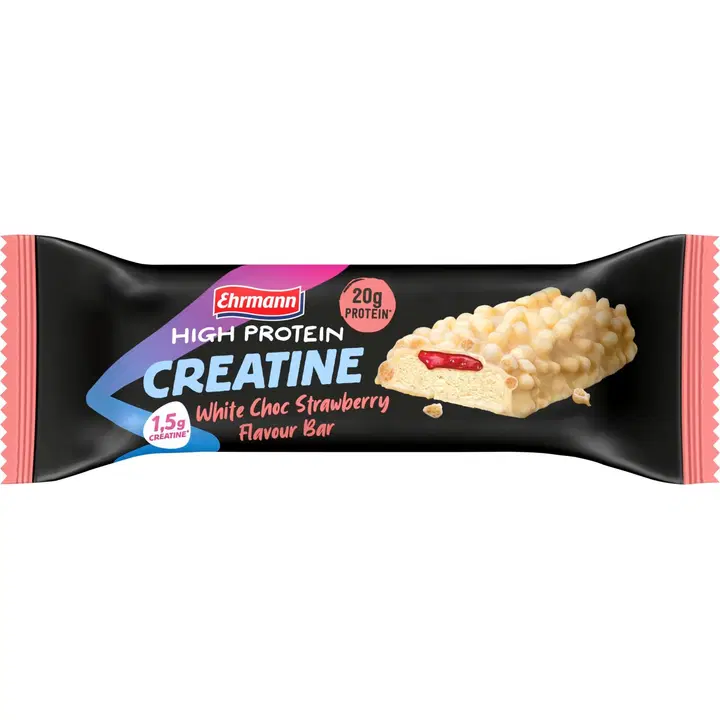 Ehrmann High Protein kreatiinibatoon valge šokolaadi ja maasika maitsega 60 g