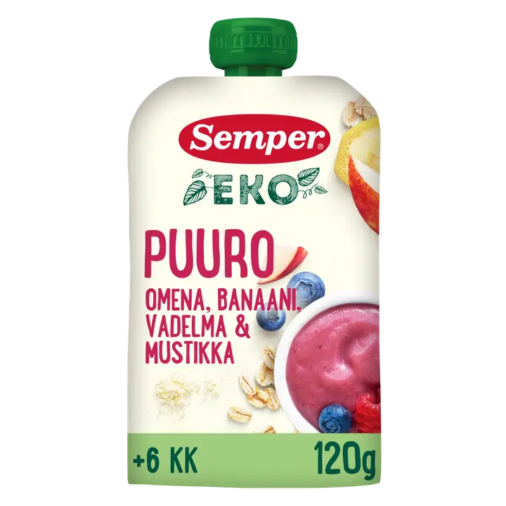 Semper EKO Puuro Omena banaani vadelma & mustikka 6kk lastenpuuro 120g