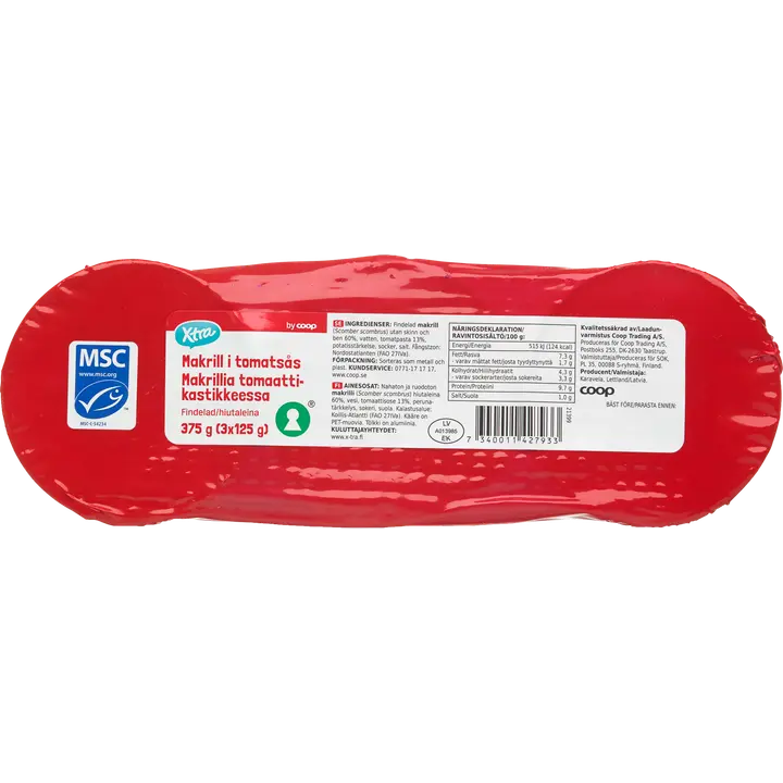 Xtra 3x125g makrillia tomaattikastikkeessa