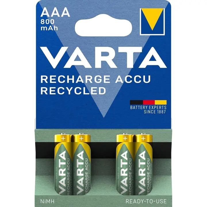 Varta aku AAA 800 4 tk, taaskasutatavast materjalist