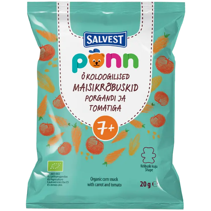 Põnn öko maisikrõbuskid porgandi ja tomatiga 20g alates 7-elukuust