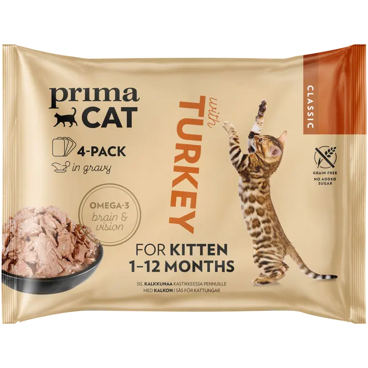 PrimaCat Classic Kalkkunaa kastikkeessa pennuille 4 x 85 g