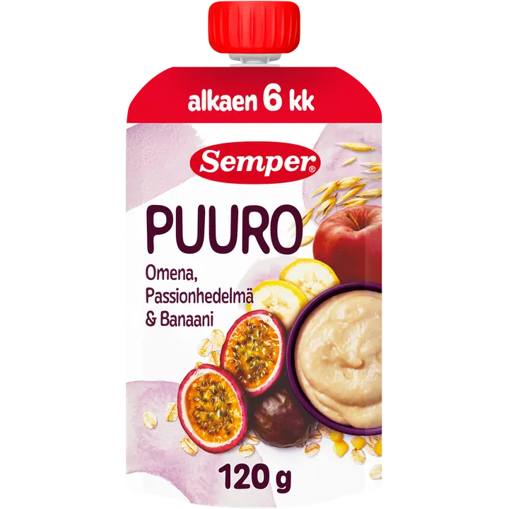 Semper Puuro Passionhedelmä, omena, banaani 6kk käyttövalmis lastenpuuro 120g