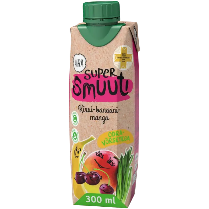 AURA SMOOTHIE Supersmuuti Kirsi-banaani-mango odravõrsega 300 ml