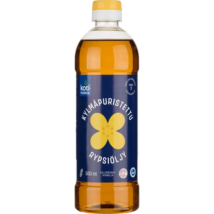 Kotimaista 500ml kylmäpuristettu rypsiöljy