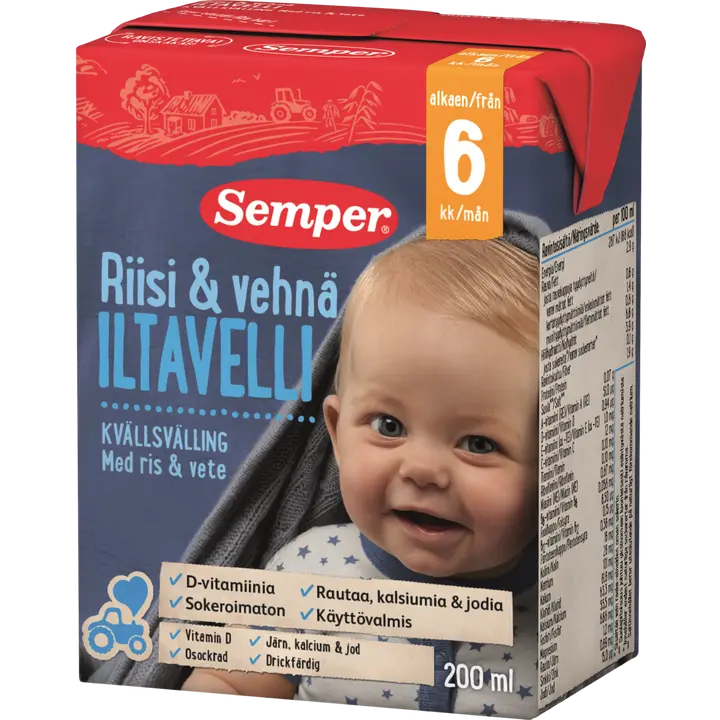 Semper 200ml Iltavelli riisi & vehnä, käyttövalmis velli alkaen 6kk