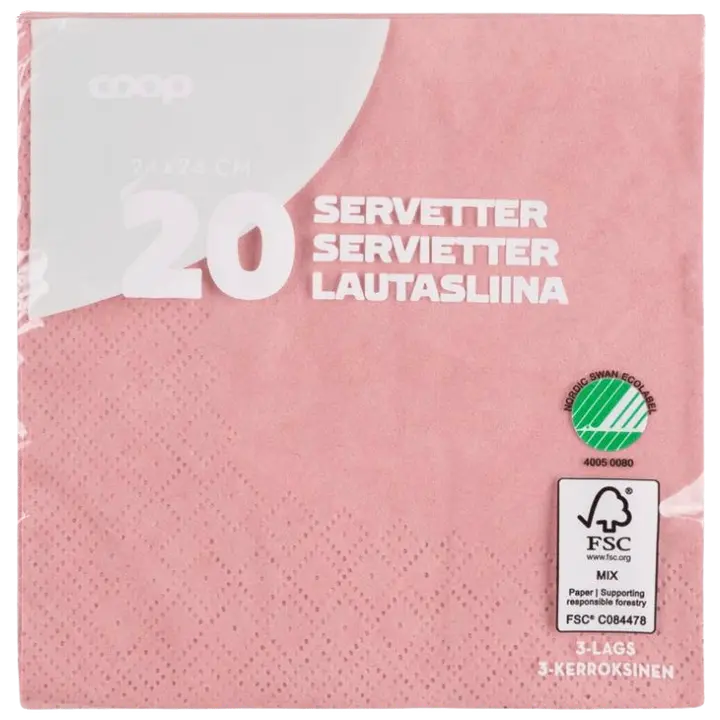 Coop lautasliina vanha roosa 24x24cm 20kpl