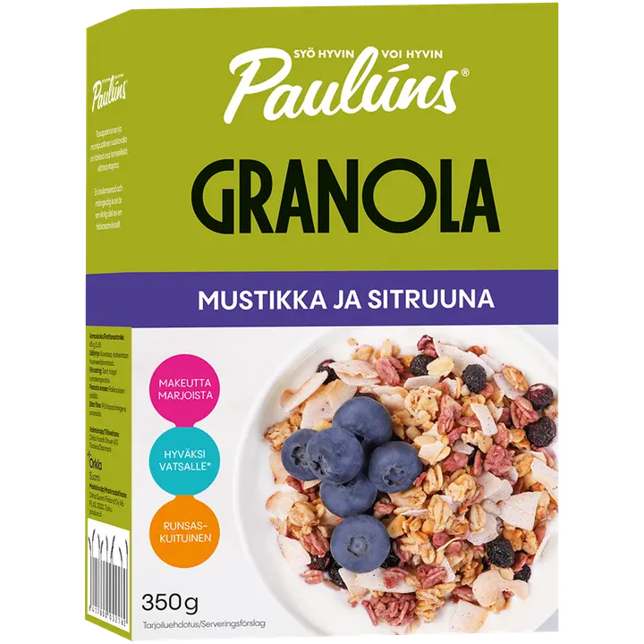 Paulúns mustikka ja sitruuna granola 350g