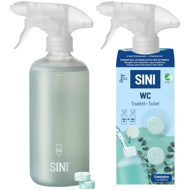 SINI WC- puhdistusaine, starttipakkaus – pullo + 2 tablettia