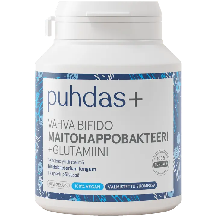 Puhdas+ Vahva Bifido Maitohappobakteeri + glutamiini 60 vegekaps