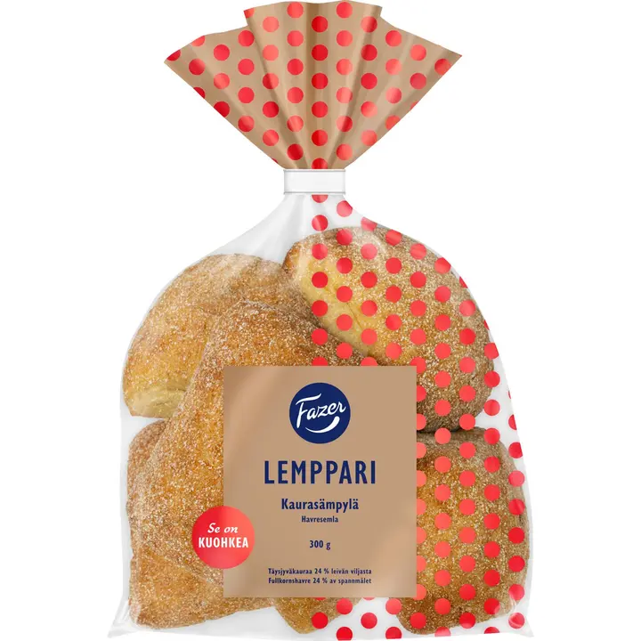 Fazer Lemppari Kaurasämpylä 6kpl 300g, kaura-vehnäsämpylä