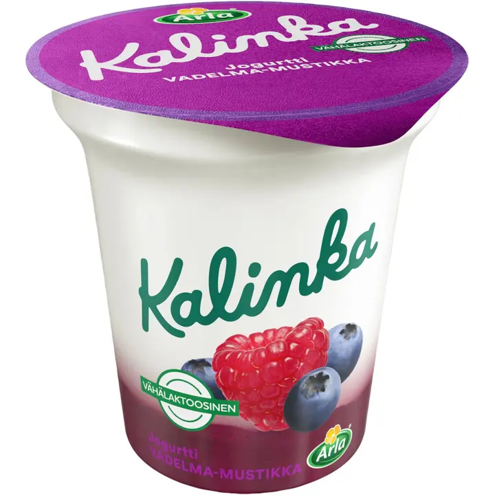 Arla Kalinka Vadelma-mustikkajogurtti 150 g vähälaktoosinen.