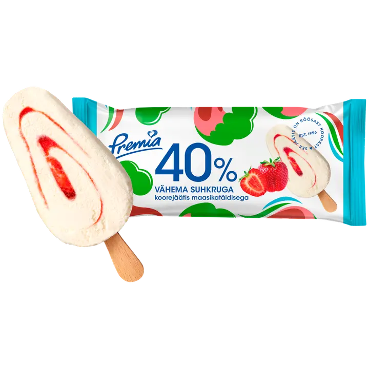 Premia 40% Vähema suhkruga Koorejäätis maasika 50g/100 ml
