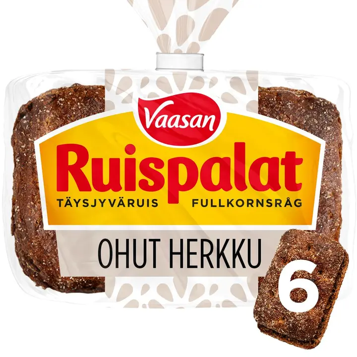 Vaasan Ruispalat Ohut Herkku 195g 6 kpl täysjyväruisleipä