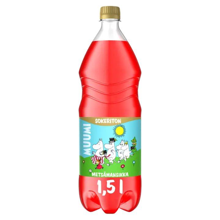 Muumi Metsämansikka Sokeriton virvoitusjuoma muovipullo 1,5 L