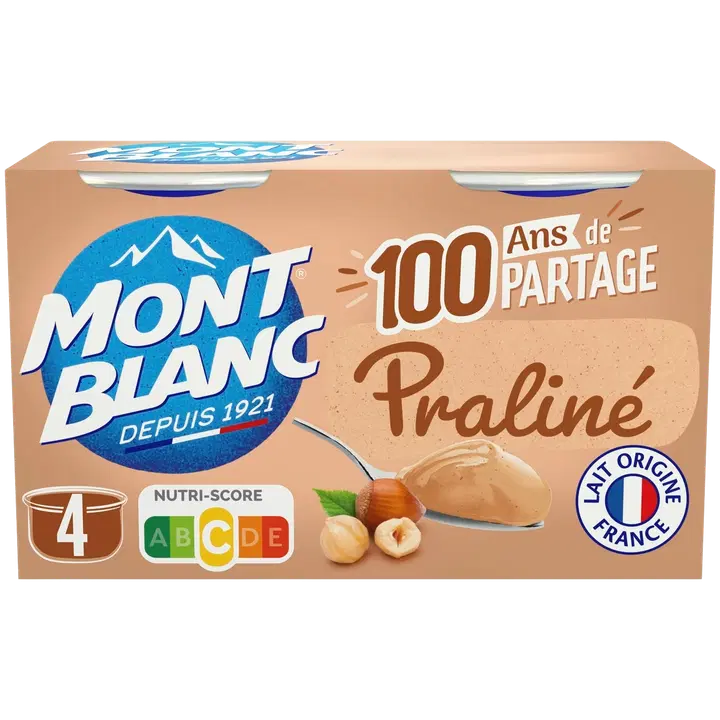 Mont Blanc Cream Dessert Praline Hasselpähkinä-mantelivanukas 4X125 g