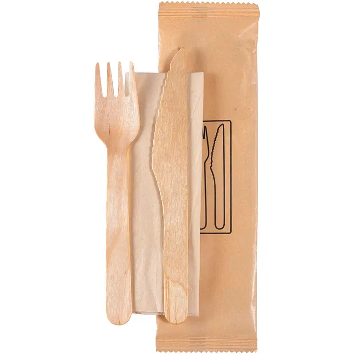 DUNI Petit aterinpkt sis. veitsi, haarukka & napkin, vahapinnoitettu birch wood, 250 x 1