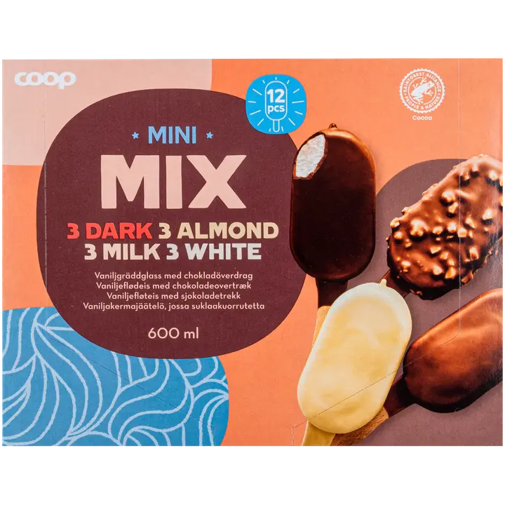 Coop Mini Mix jäätelöpuikot 12 kpl 600 ml/492 g