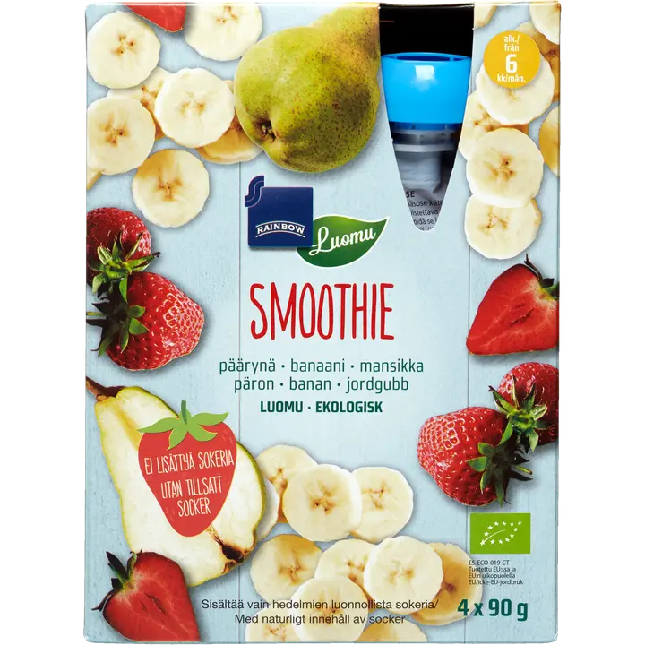 Rainbow Hedelmäsmoothie luomu 4x90g päärynä-banaani-mansikka