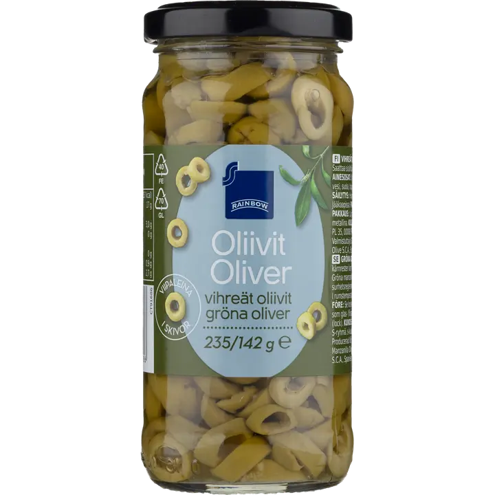 Rainbow vihreät oliivit viipaleina 235/142 g