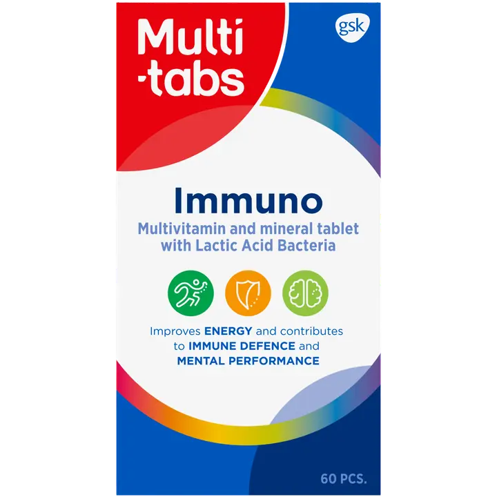 Multi-tabs Immuno Monivitamiini- ja Maitohappobakteerivalmiste aikuisille ja lapsille 11-vuotiaasta lähtien, 60 tablettia