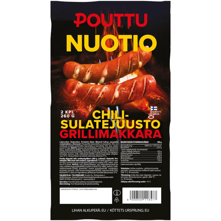 Pouttu Nuotio Grillimakkara Chili-sulatejuusto 260 g