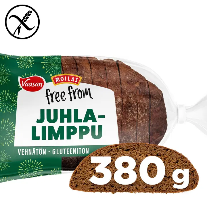 Vaasan Moilas Free From gluteeniton Juhlalimppu 380g viipaloitu maustelimppu