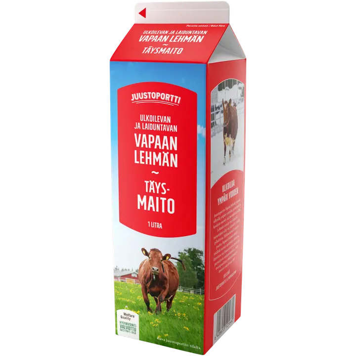 Juustoportti Vapaan lehmän täysmaito 1 l