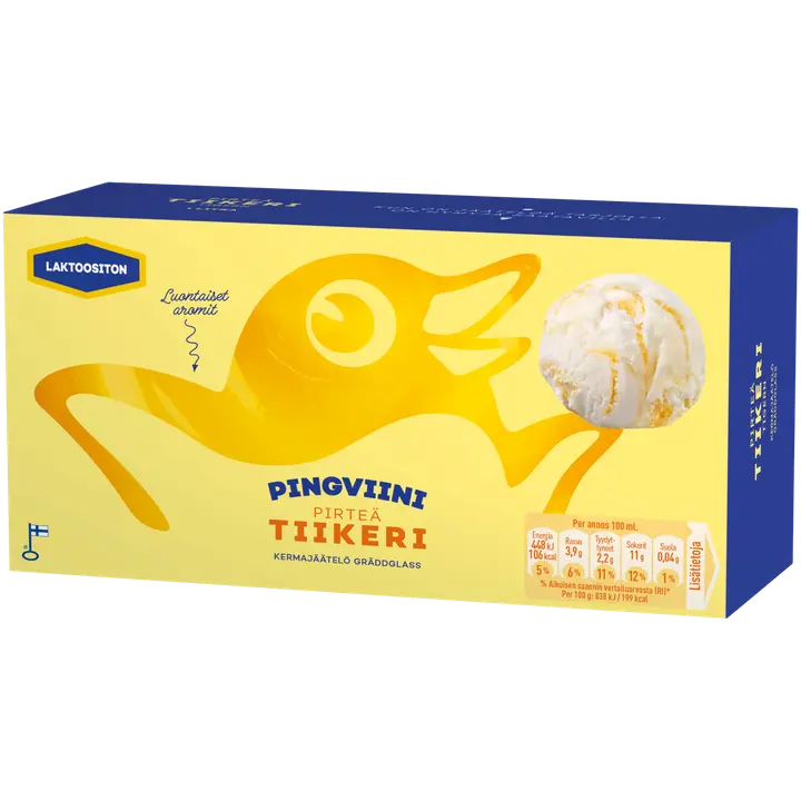 Pingviini Tiikeri laktoositon kermajäätelö kotipakkaus 1L/535g