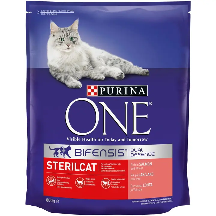 Purina ONE 800g Sterilcat Runsaasti Lohta ja Vehnää kissanruoka