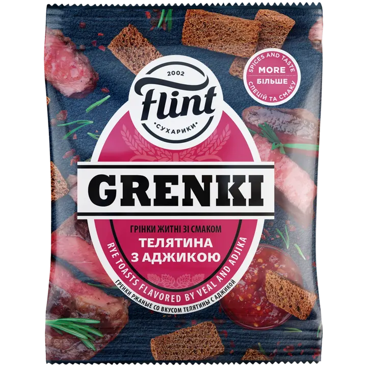 Flint grenki vasikaliha ja adžikamaitselised leivakesed 80g